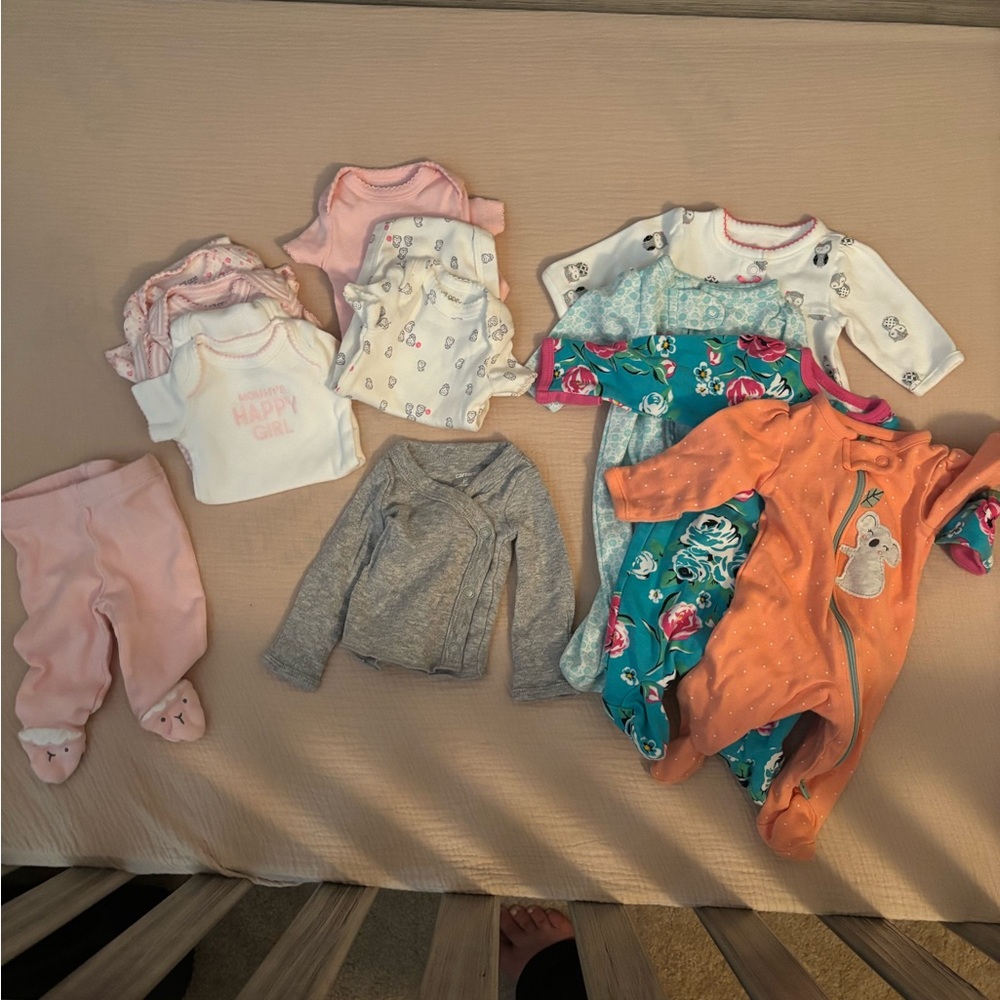 Premie Baby girl Clothing Bundle with Onesies and Pajamas